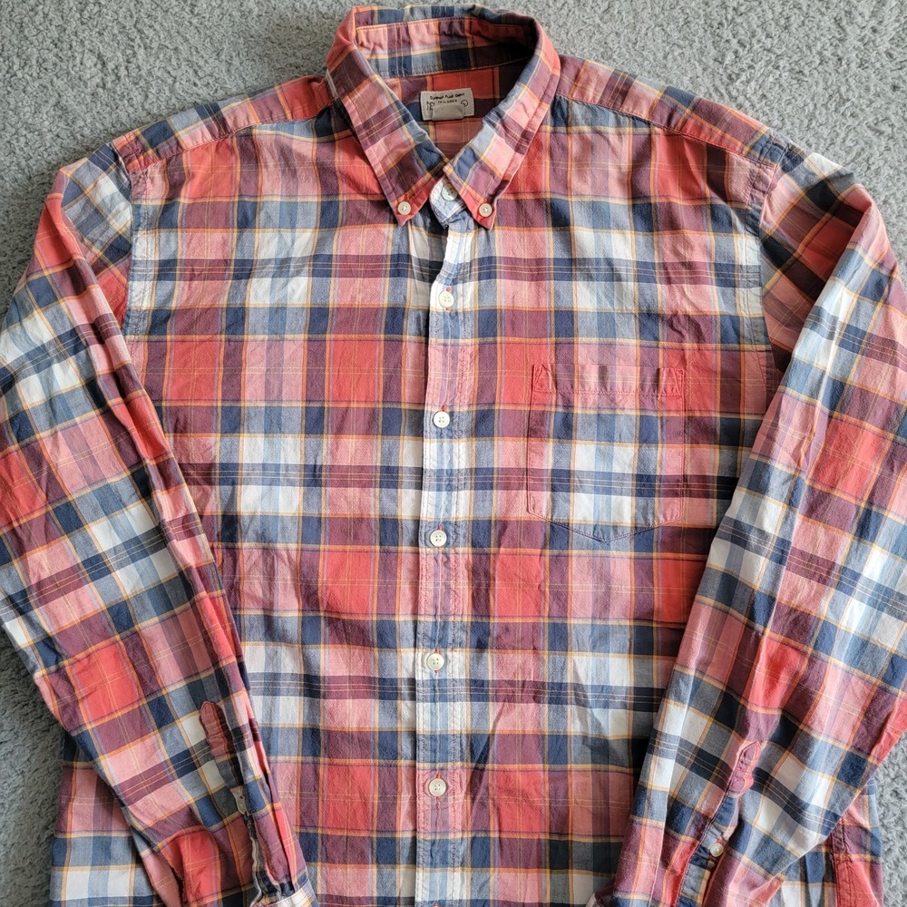 J.Crew Summer Plaid Shirt Mens Large Red Blue Tailored Fit Preppy Workwear